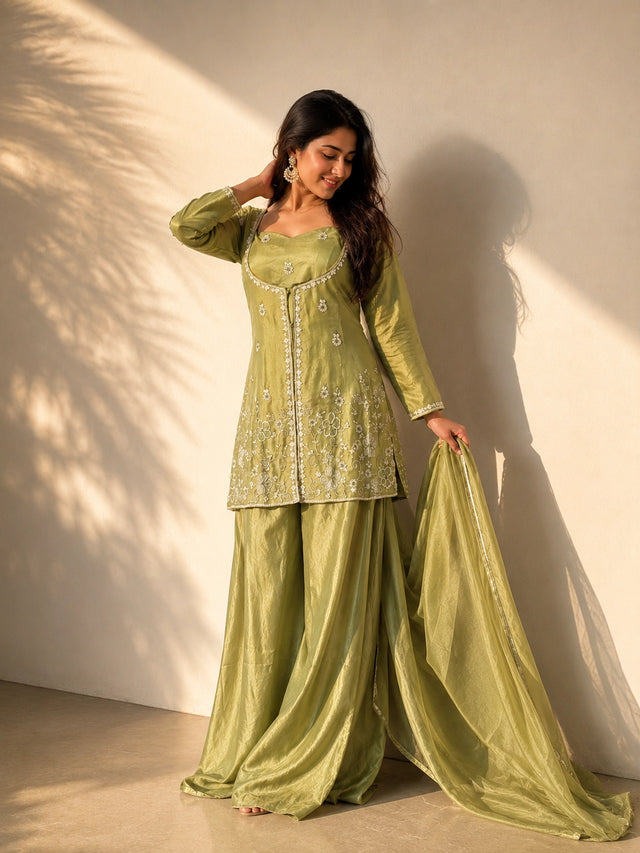 Mehendi Green Designer Sharara Suit for Women