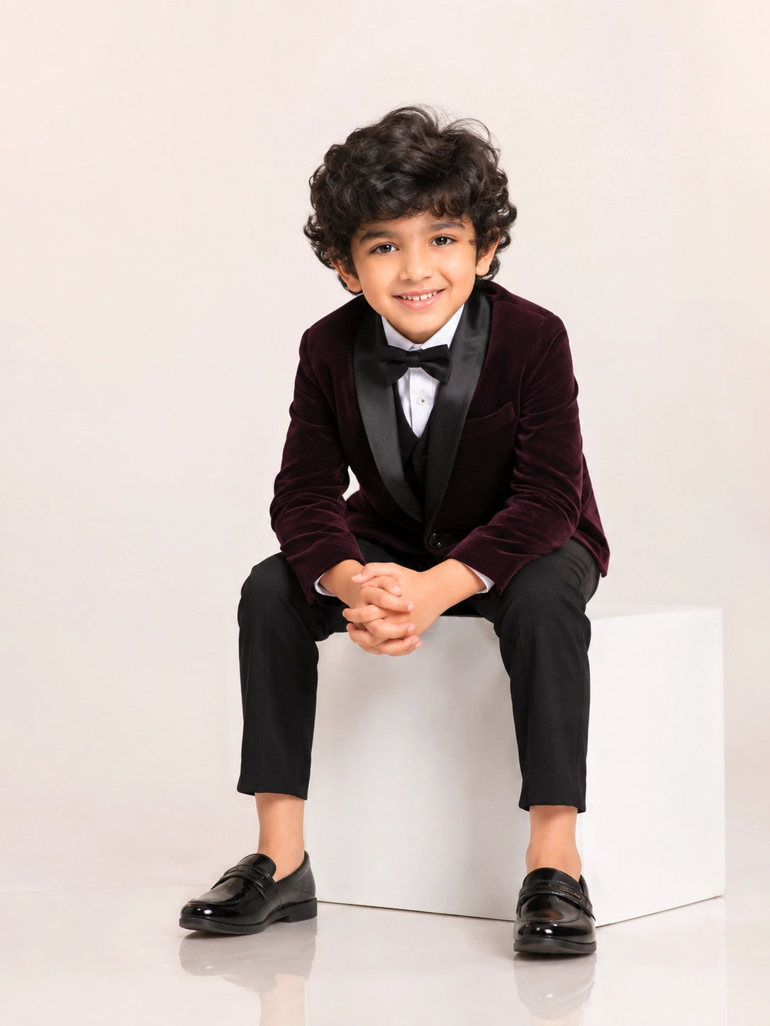 Boys Dark Purple Embroidered Waistcoat Suit