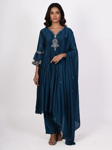 Lavender embroidered kurti set with dupatta