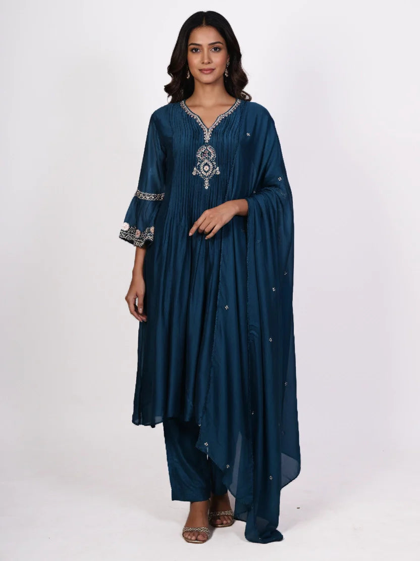 Lavender embroidered kurti set with dupatta