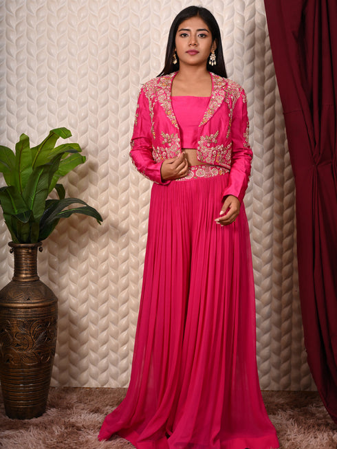 Rani Indo-western set with Thread Work