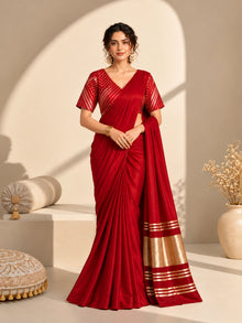Designer Saree with Embroidered Border & Matching Blouse