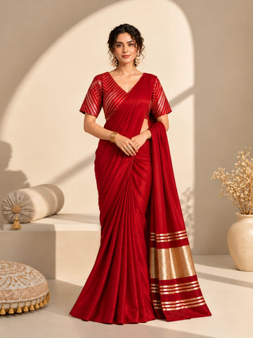 Designer Saree with Embroidered Border & Matching Blouse