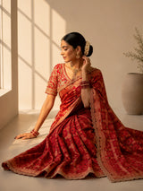 Brown Designer Printed Saree with Lace Border | Festive & Wedding Wear Saree