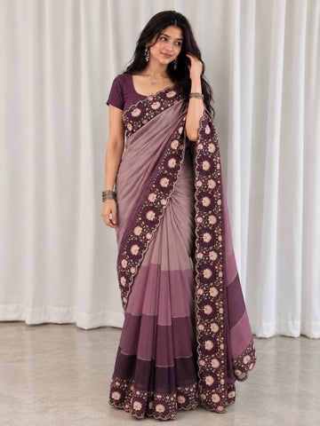 Exquisite Wine  Embroidered Saree