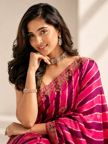 Rani Color Silk Saree with Embroidered Border | Festive & Wedding Wear