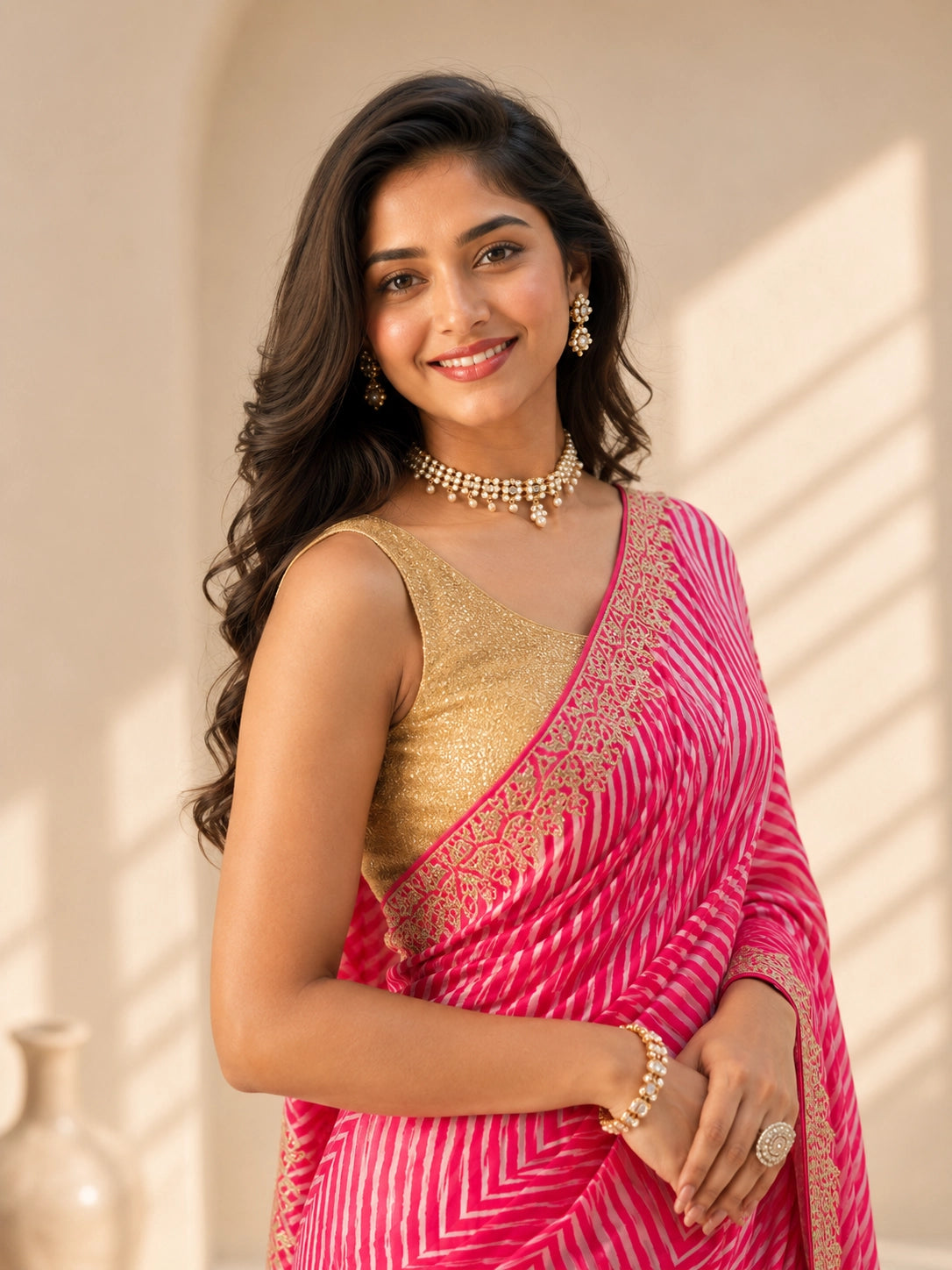 Pink Silk Saree with Embroidered Border