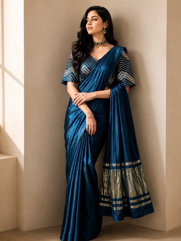 Elegant Blue Silk Saree with Designer Blouse | Premium Party Wear Saree