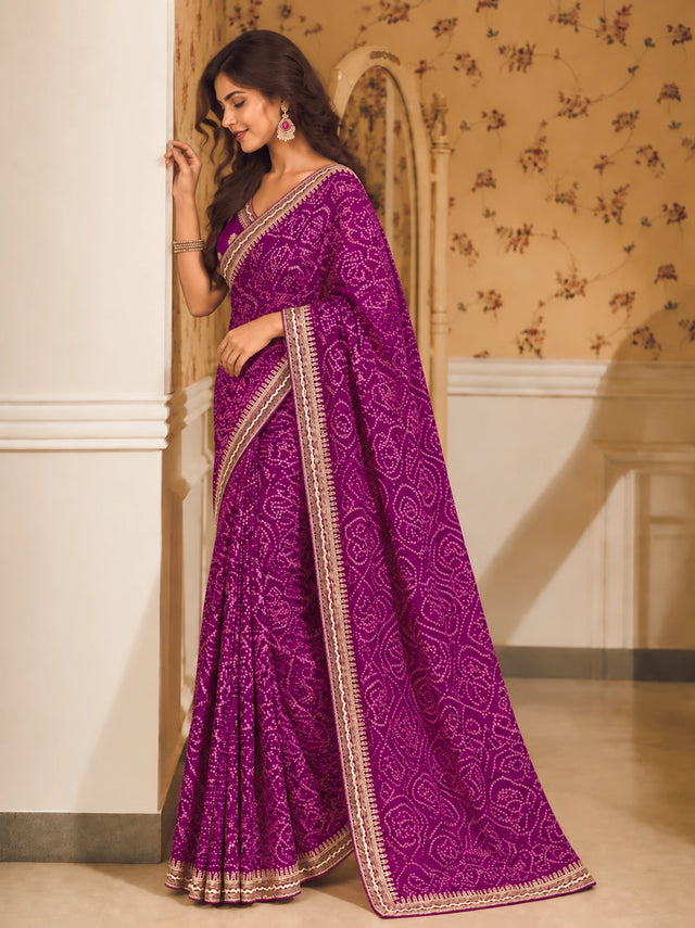Vibrant Purple Bandhani Saree  for Women