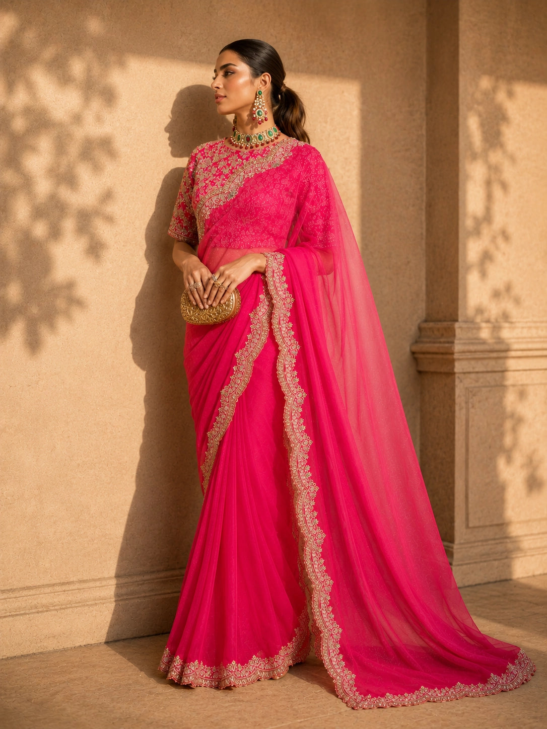 Orange Embroidered Designer Organza Saree with Unstitched Blouse for Women