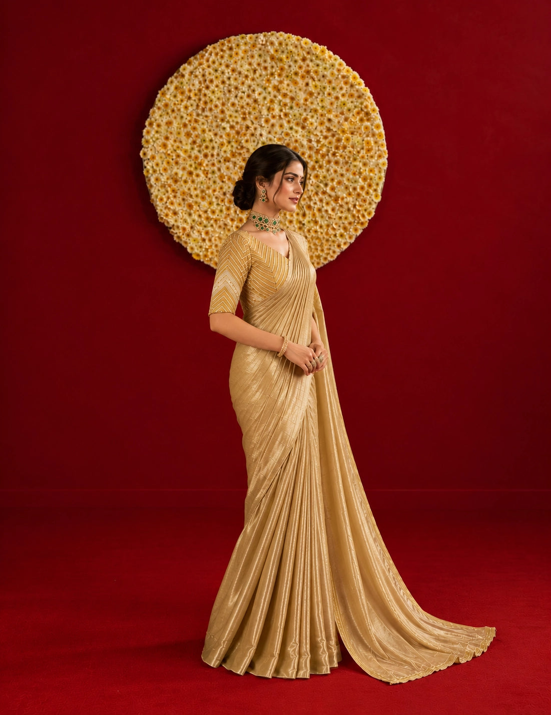Designer Saree with Embroidered Border & Matching Blouse