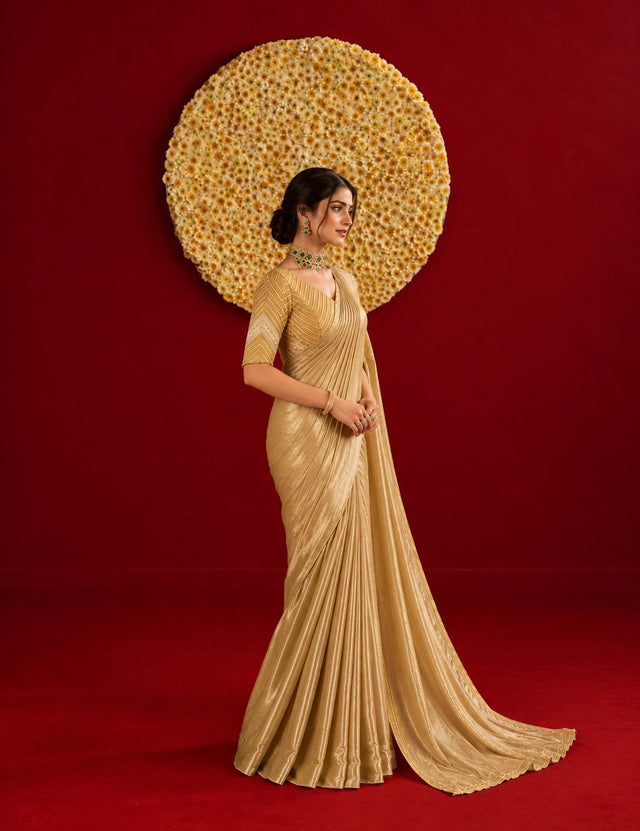 Elegant Gold Silk Saree with Designer Blouse | Premium Party Wear Saree