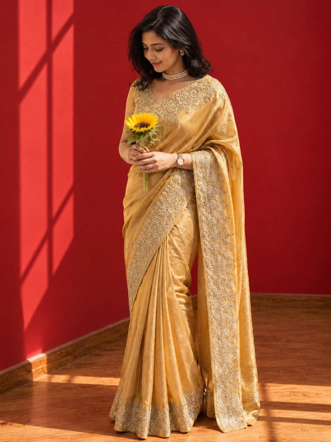 Luxurious Mustard  Embroidered Saree for Elegant Occasions