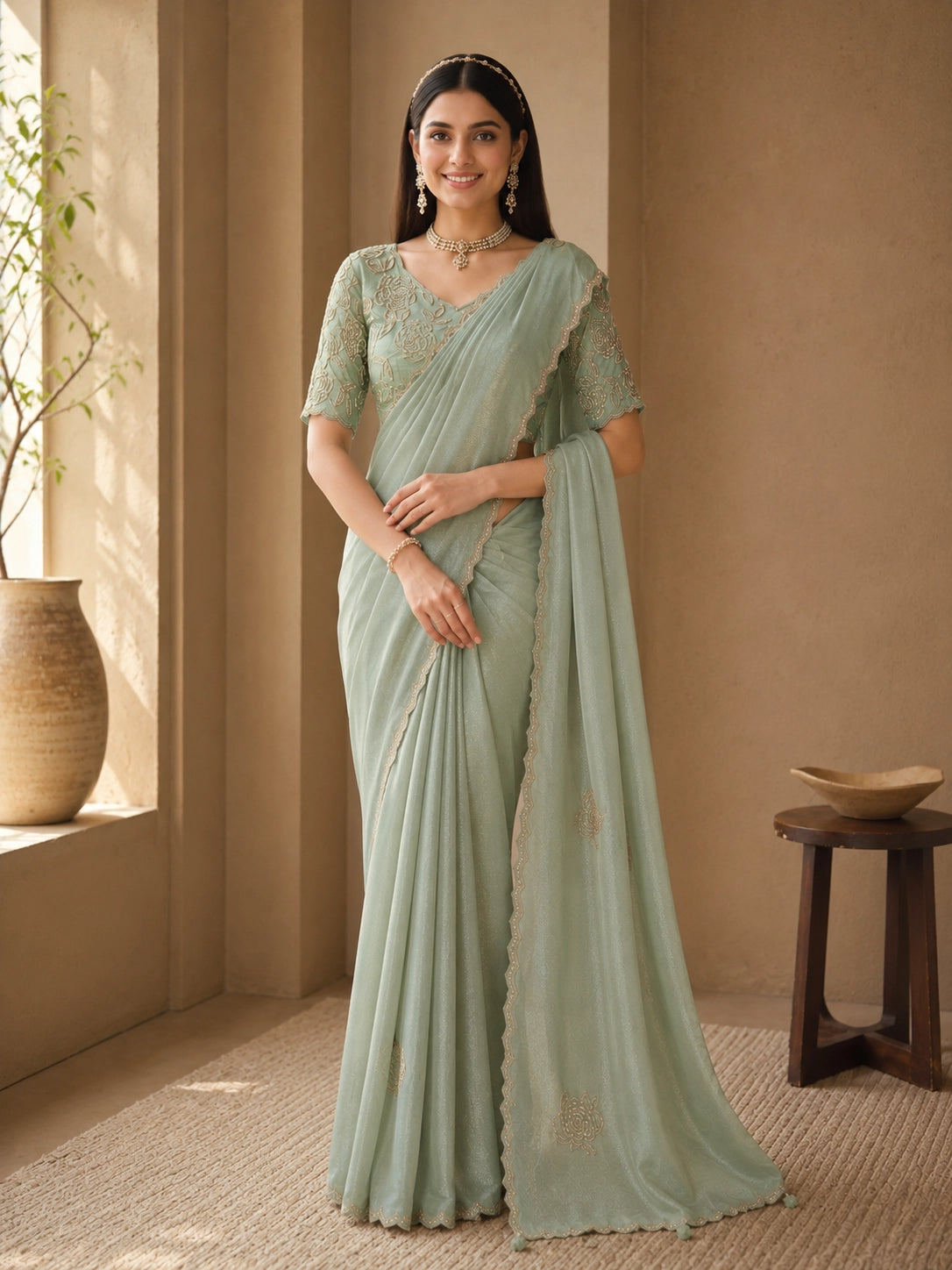 Sky Blue Embroidered Designer Saree with Sequins Work | Party & Wedding Wear Saree