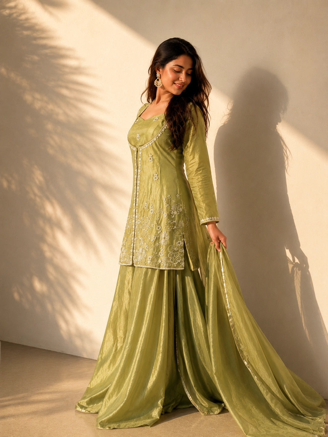 Mehendi Green Designer Sharara Suit for Women
