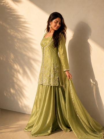 Mehendi Green Designer Sharara Suit for Women