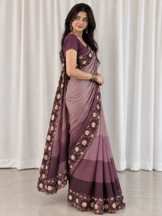 Exquisite Wine  Embroidered Saree