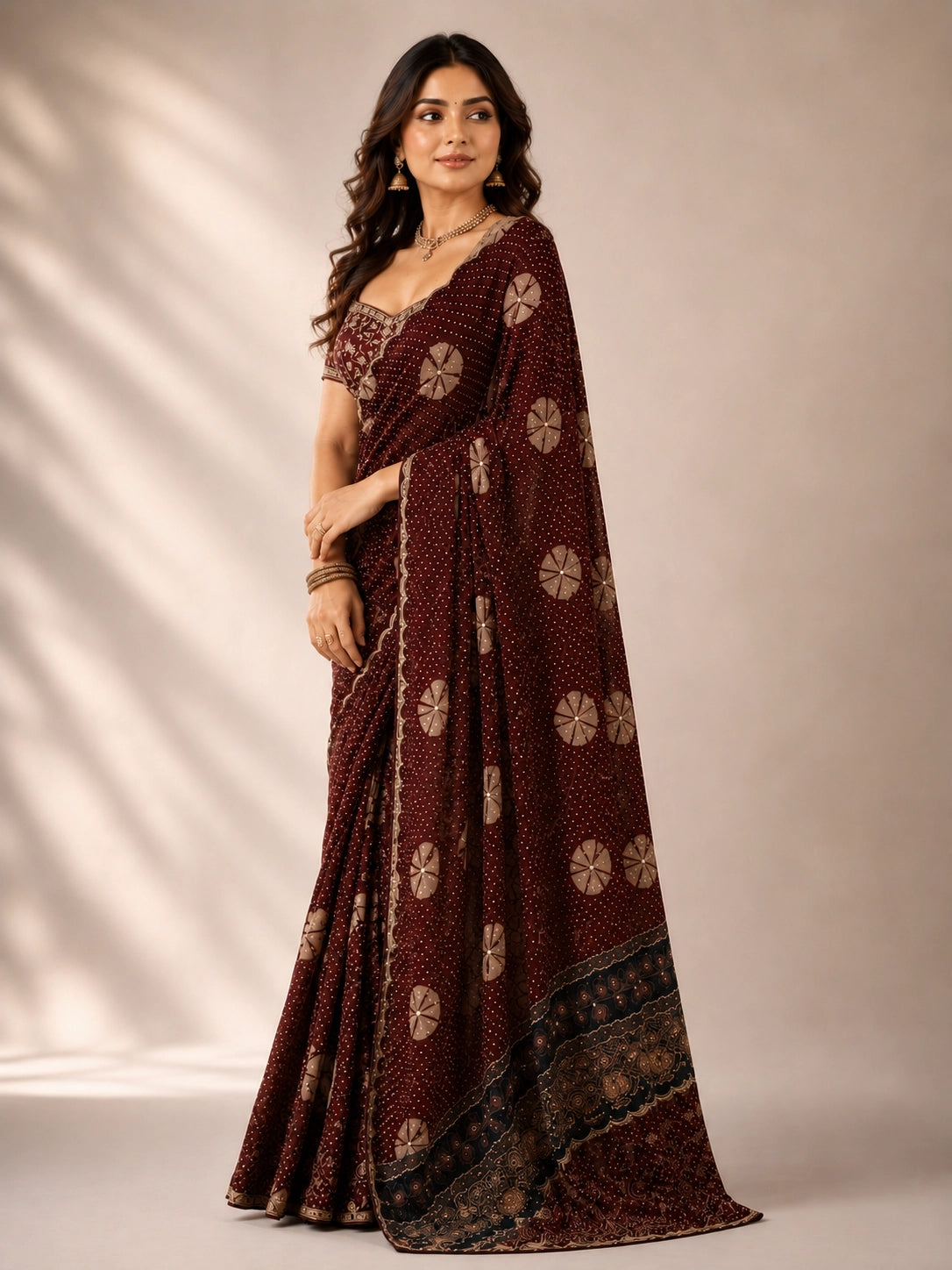 Elegant Maroon Bandhani Saree from  Collection