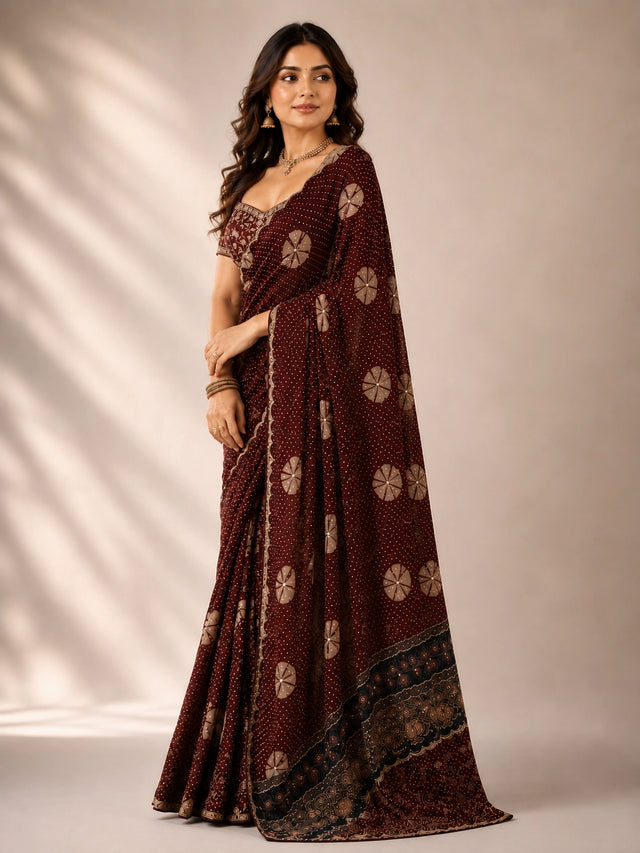 Elegant Maroon Bandhani Saree from  Collection