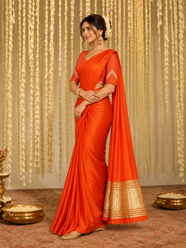 Elegant Orange Silk Saree with Designer Blouse | Premium Party Wear Saree