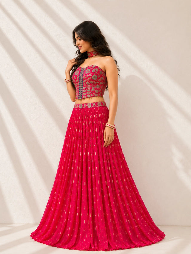 Rani Pink Designer Lehenga Set with Embroidered Blouse for Women