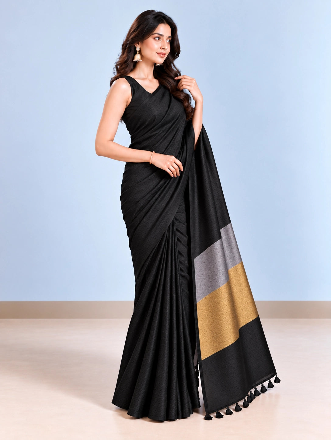 Elegant Woven Saree with Gold & Silver Border | Designer Saree for Women