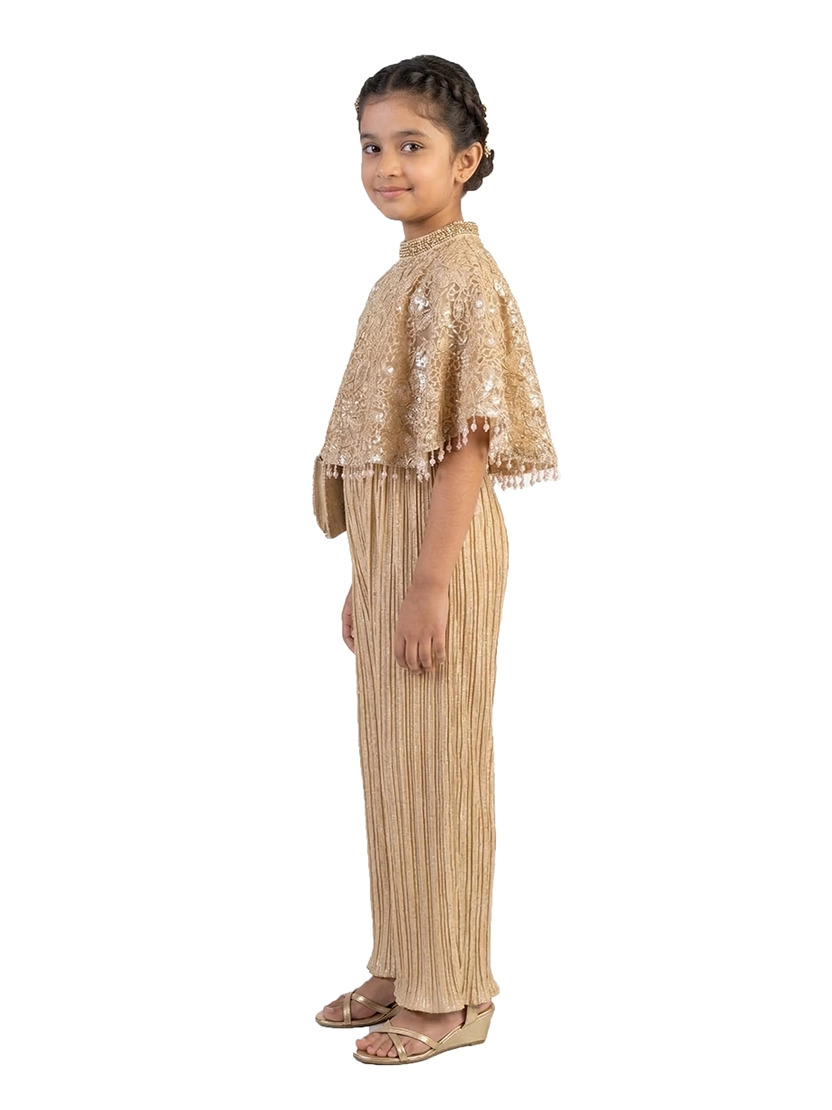 Fawn Embellished Co-Ord Set for Girls – Organza Base Festive Party Wear Outfit