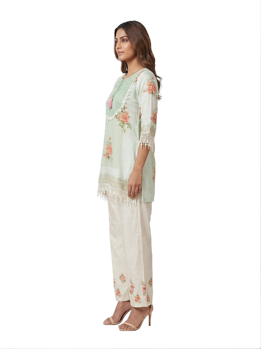 Green Muslin Co Ord Set for Women