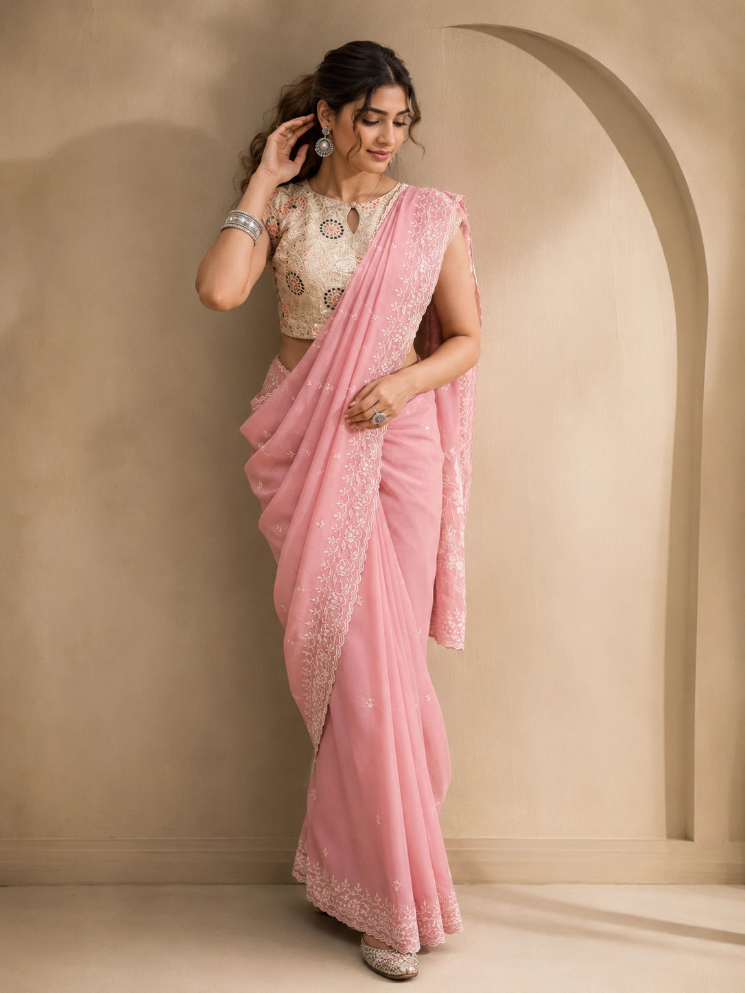 Handloom Cotton Floral Embroidered Saree for Women