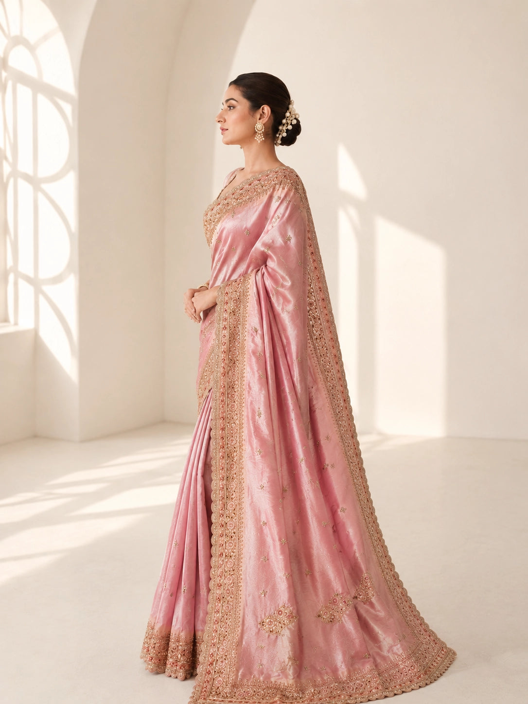 Designer Silk Saree with Embroidered Border | Wedding Wear