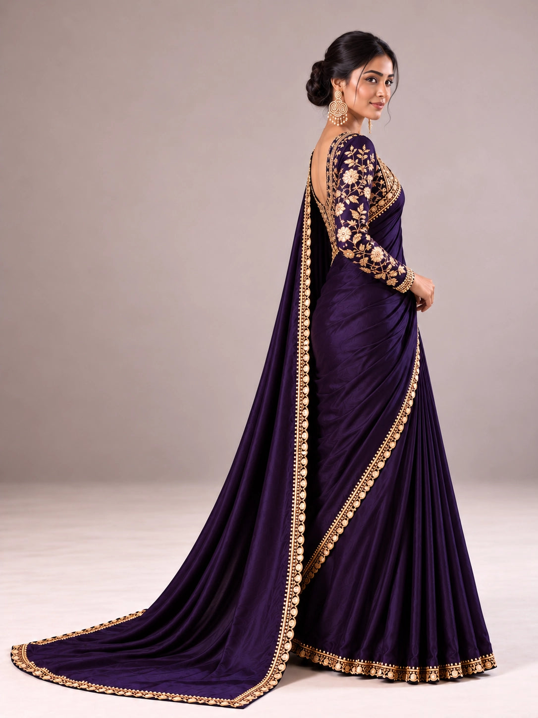 Elegant Designer Saree with Embroidered Border & Statement Blouse