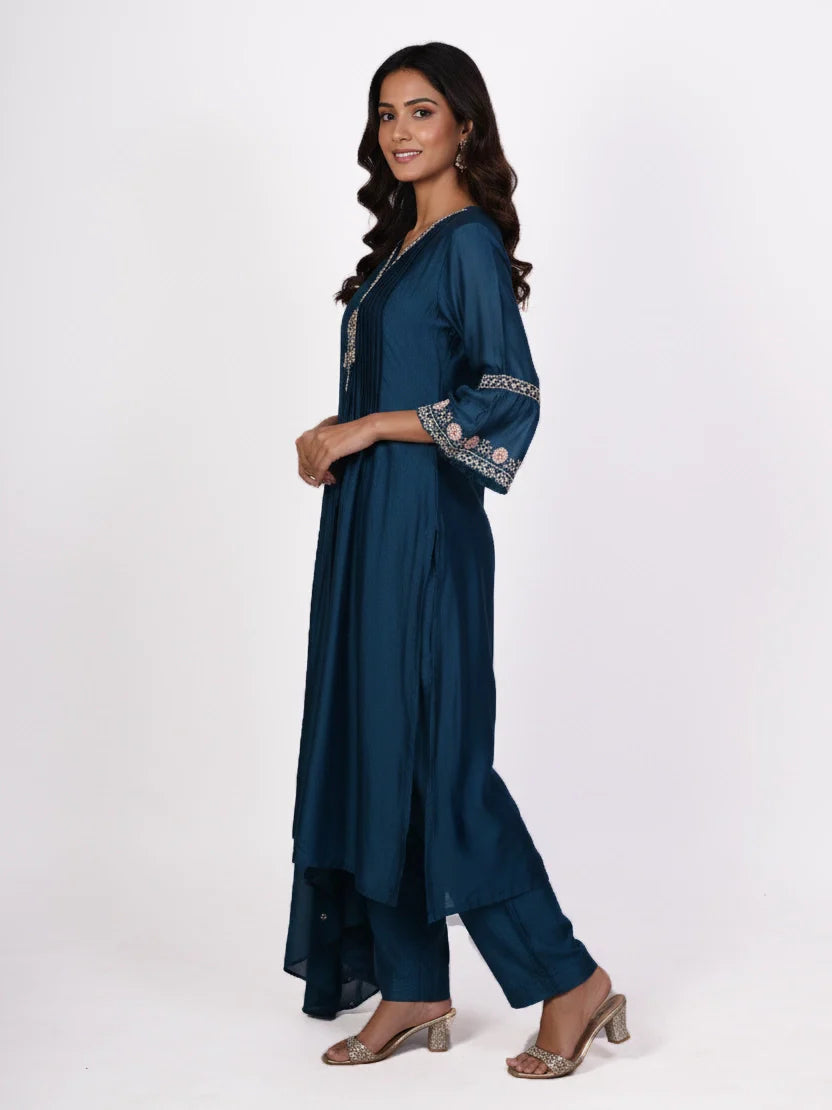 Lavender embroidered kurti set with dupatta
