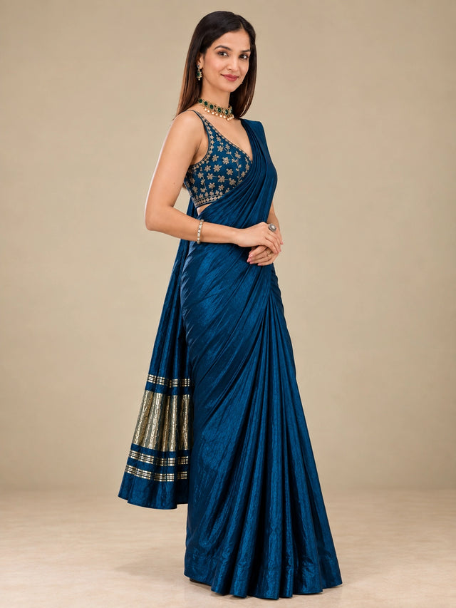 Elegant Blue Silk Saree with Designer Blouse | Premium Party Wear Saree