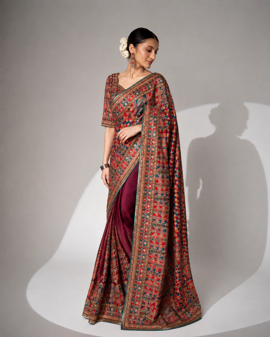 Elegant Purple Printed Silk Saree with Intricate Border | Festive & Wedding Wear