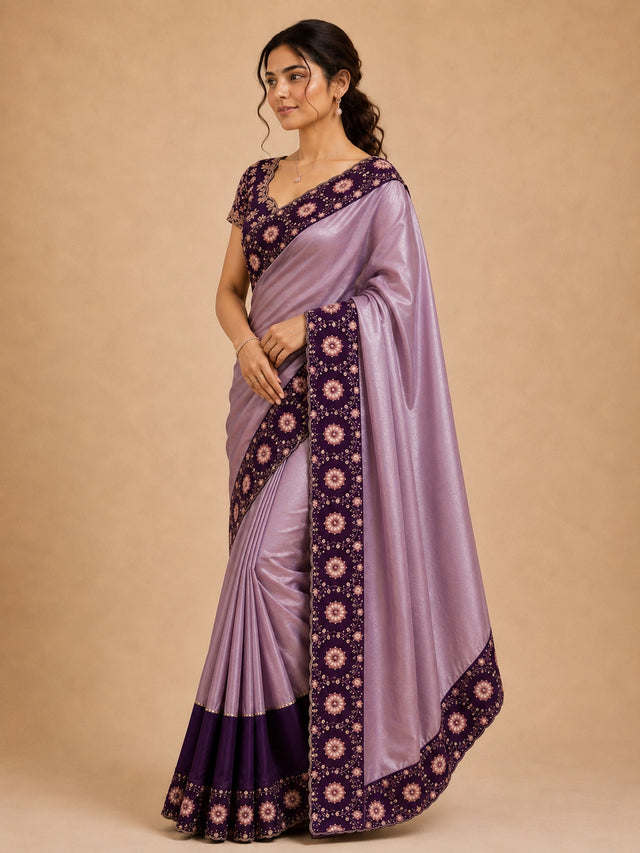 Exquisite Wine  Embroidered Saree