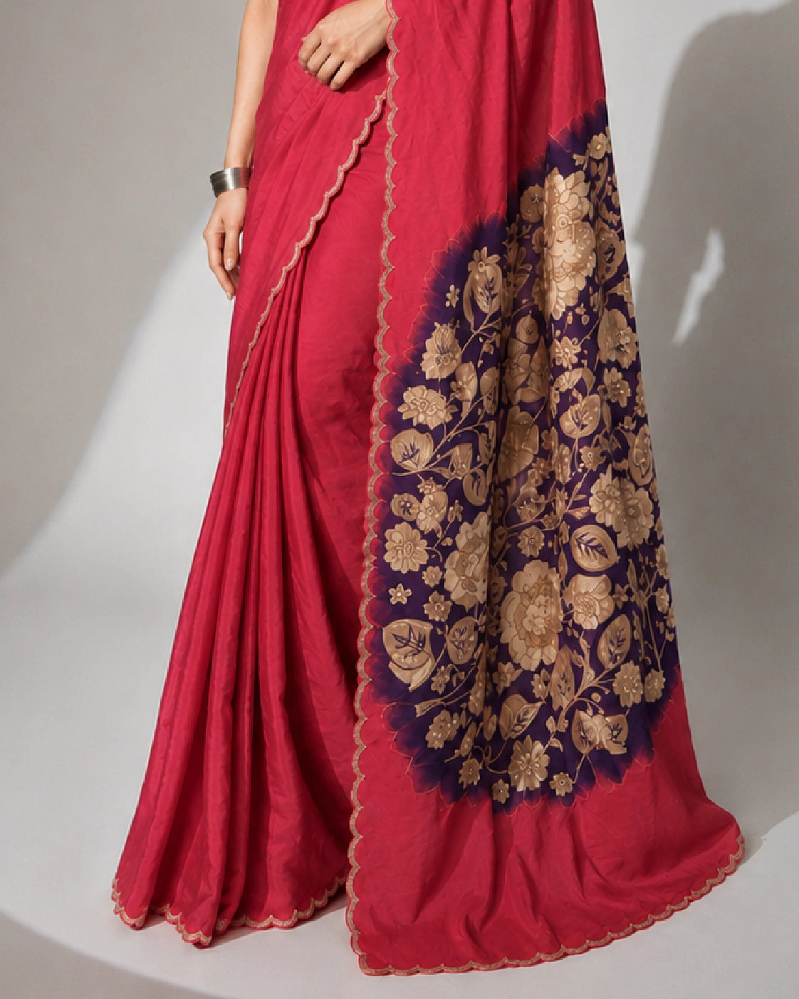 Rani Designer Saree with Floral Printed Pallu & Elegant Border