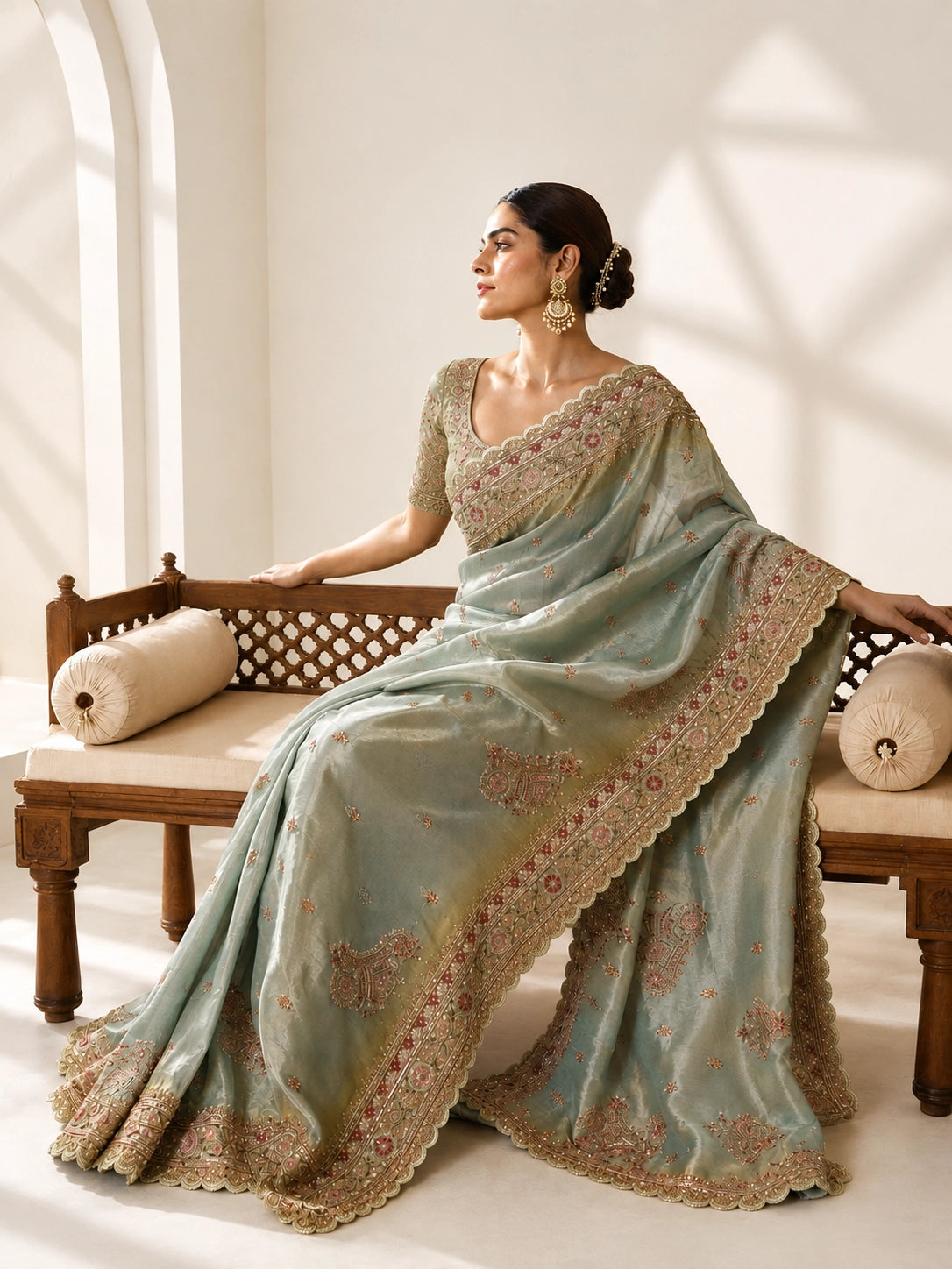 Designer Silk Saree with Embroidered Border | Wedding Wear