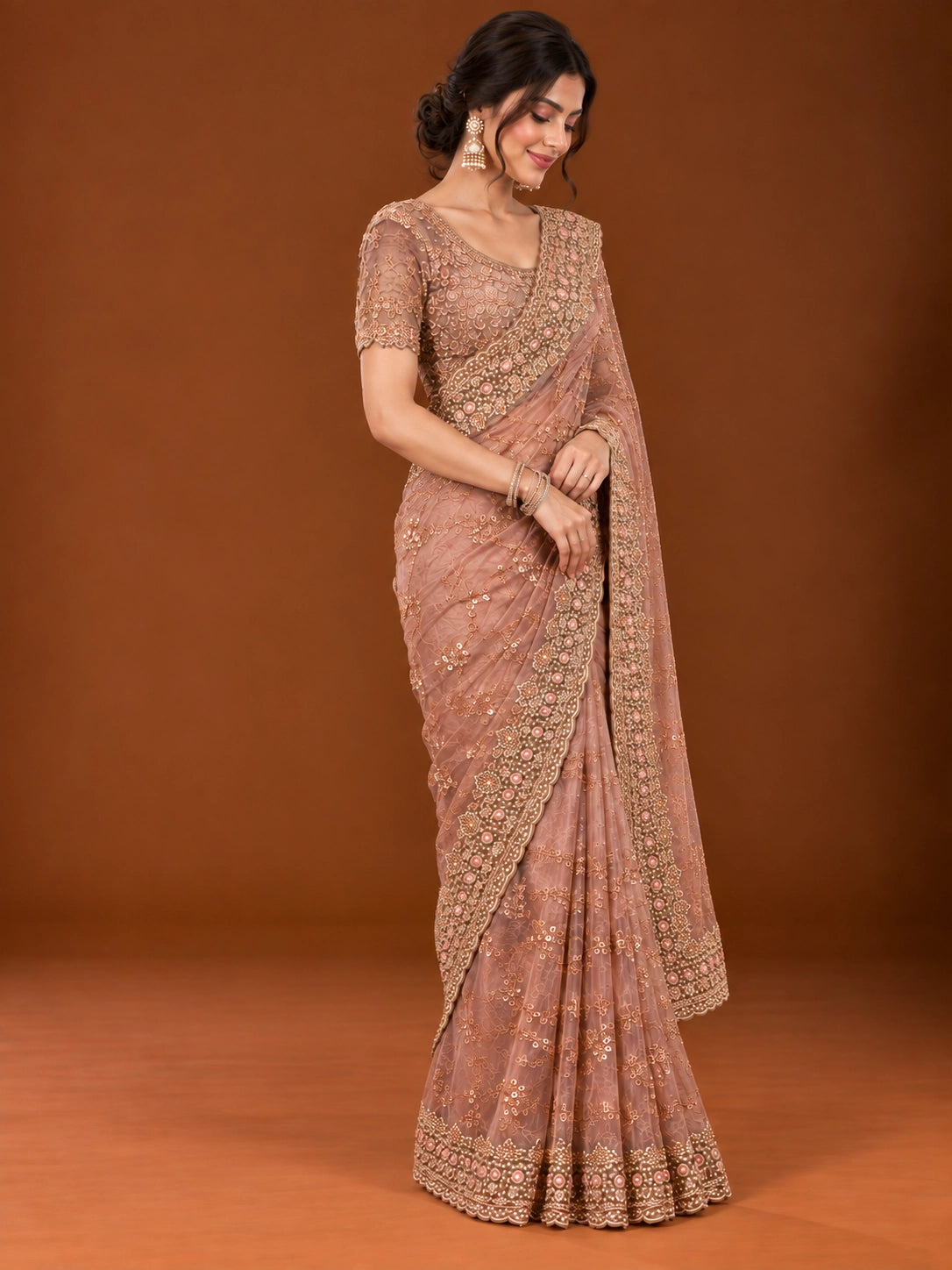 Elegant Pink S3 Embellished Saree for Women