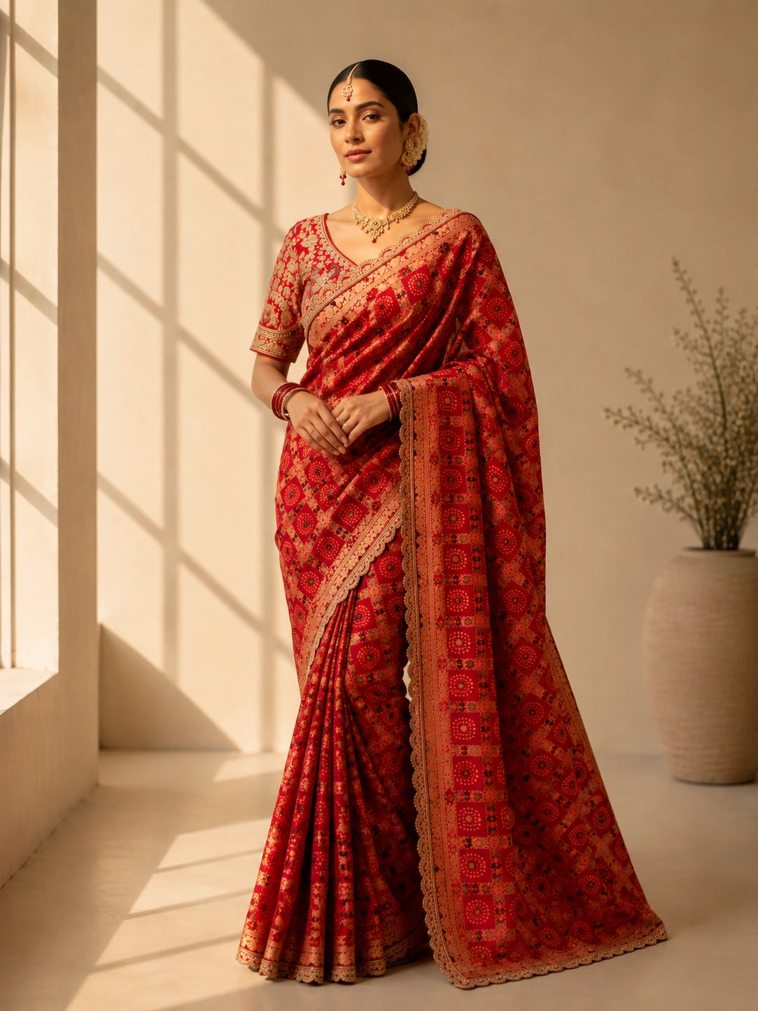 Brown Designer Printed Saree with Lace Border | Festive & Wedding Wear Saree
