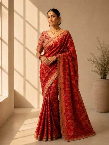 Brown Designer Printed Saree with Lace Border | Festive & Wedding Wear Saree