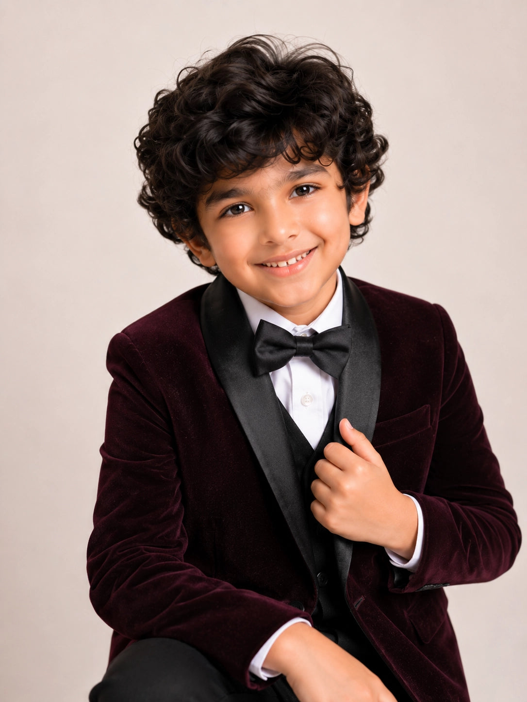 Boys Dark Purple Embroidered Waistcoat Suit
