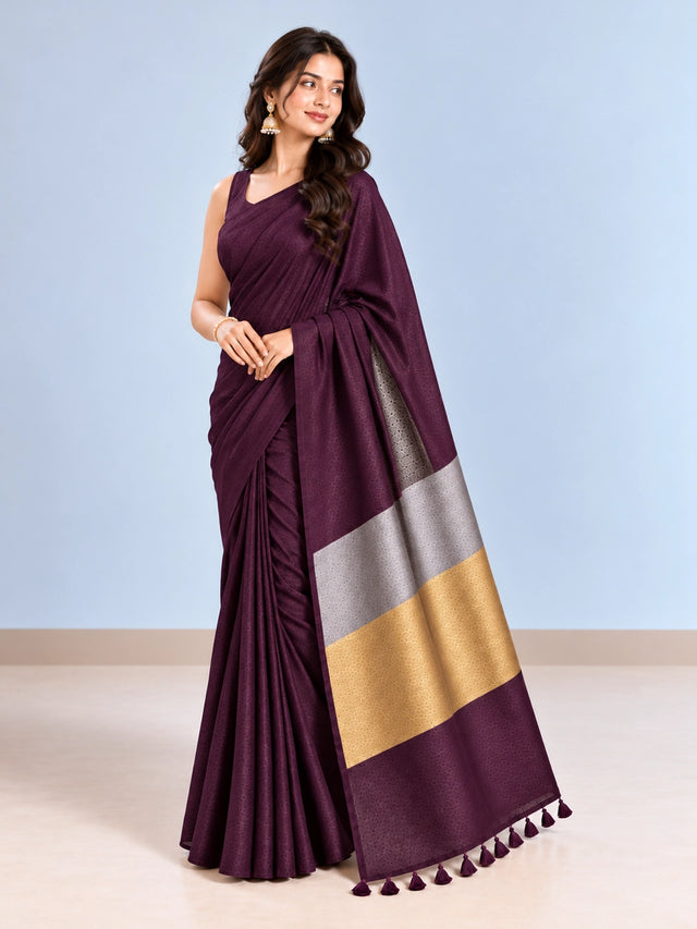 Elegant Woven Saree with Gold & Silver Border | Designer Saree for Women
