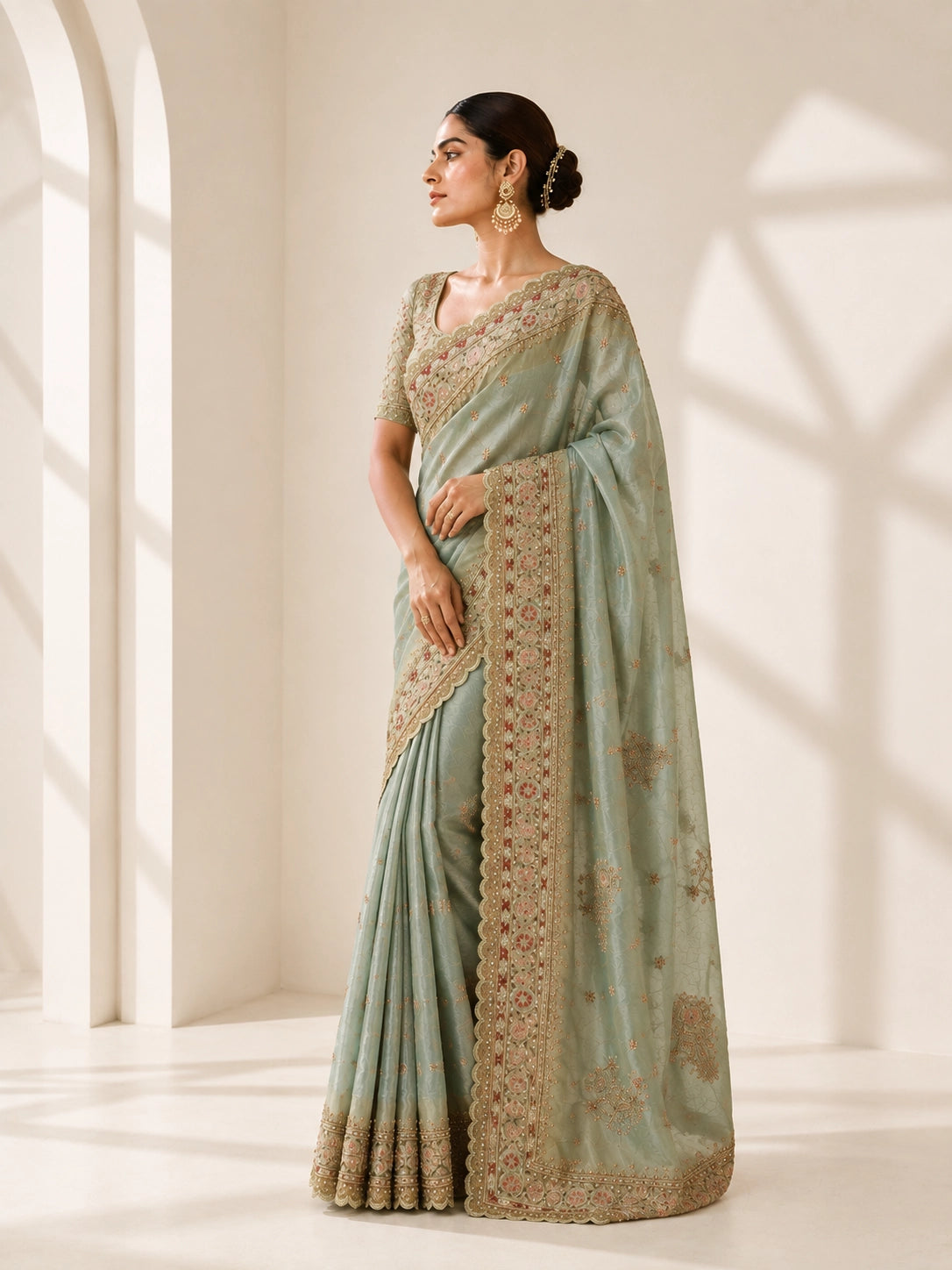 Designer Silk Saree with Embroidered Border | Wedding Wear