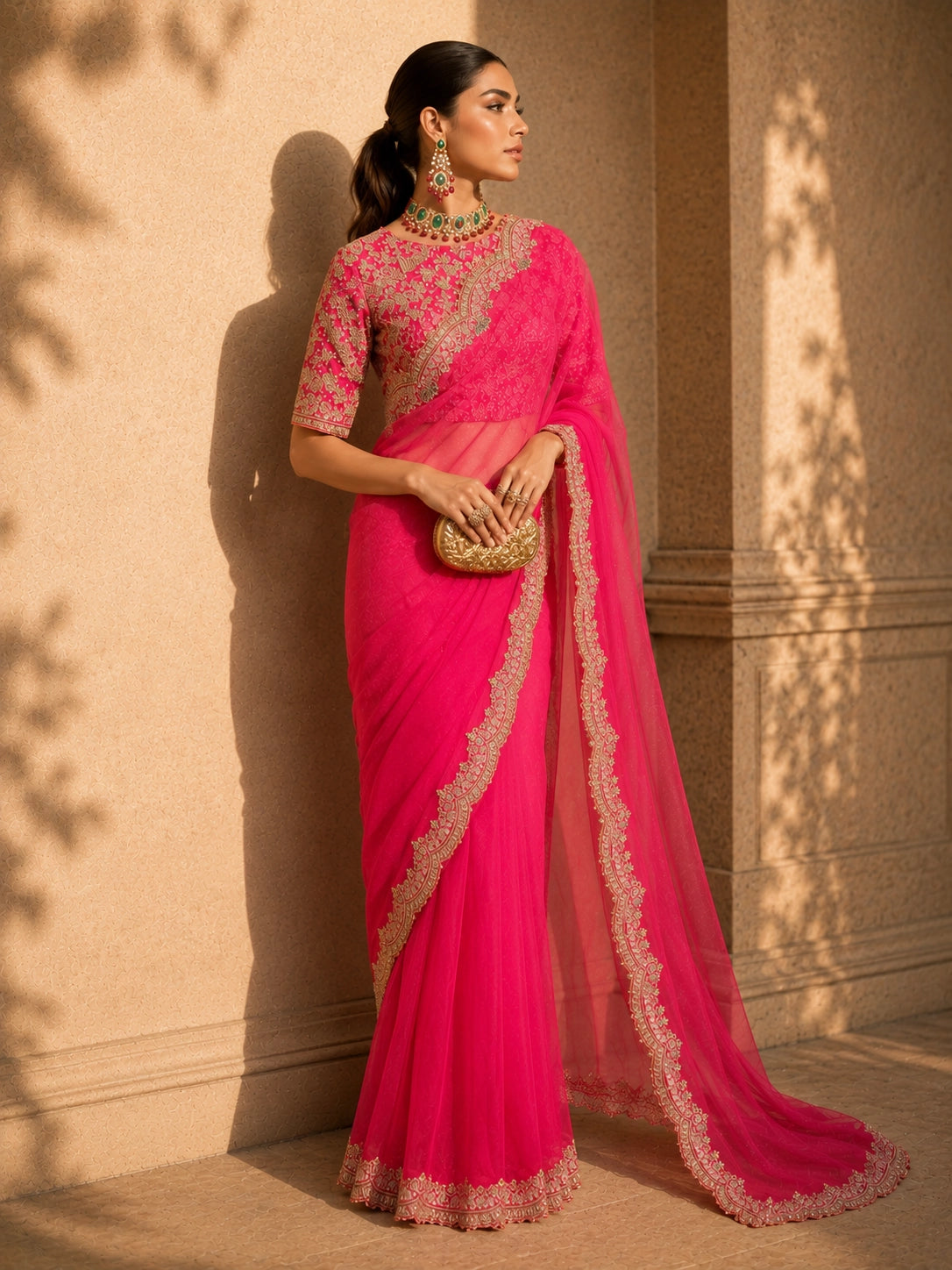 Orange Embroidered Designer Organza Saree with Unstitched Blouse for Women