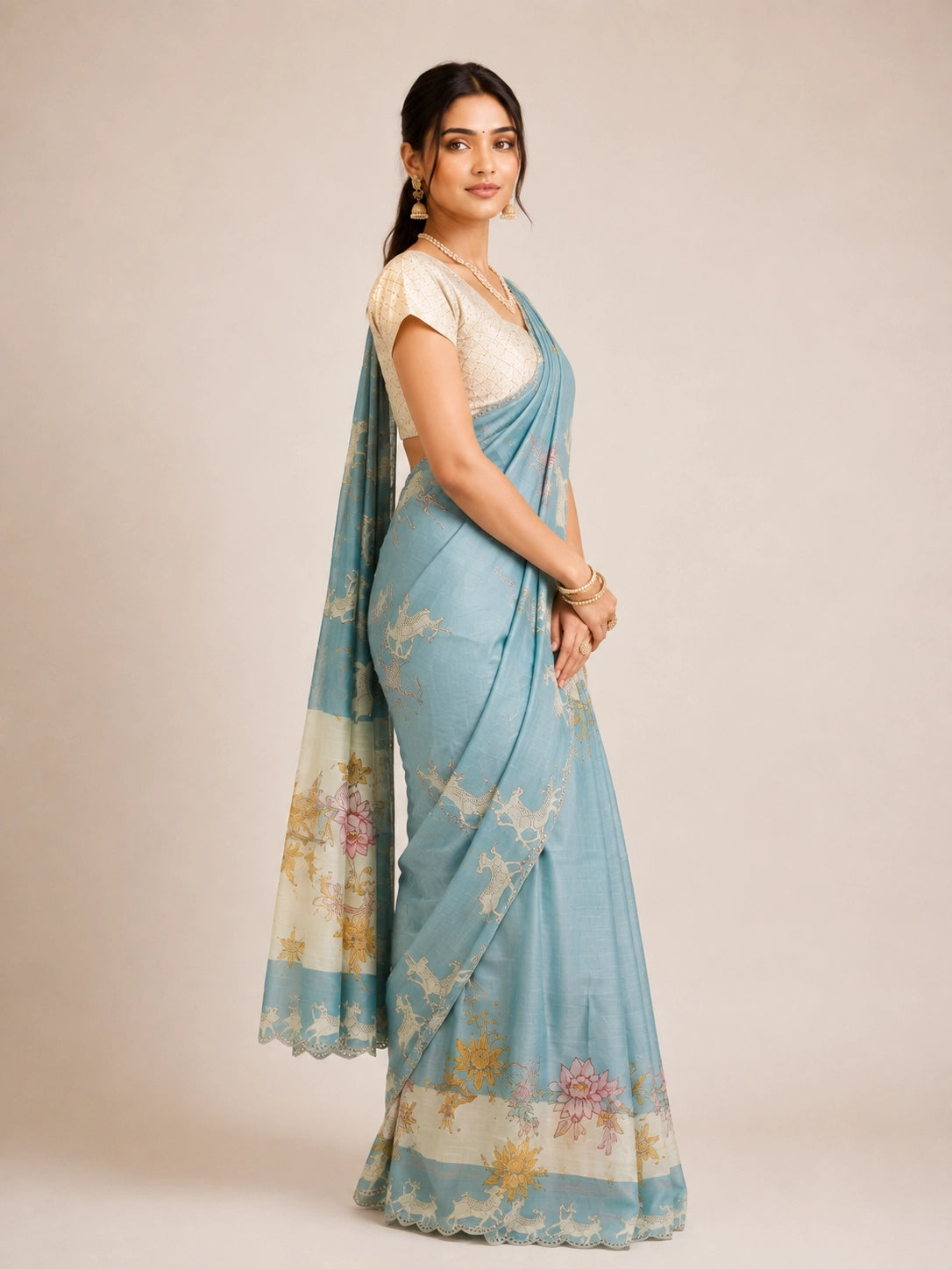 Elegant Sky Blue  Floral Saree