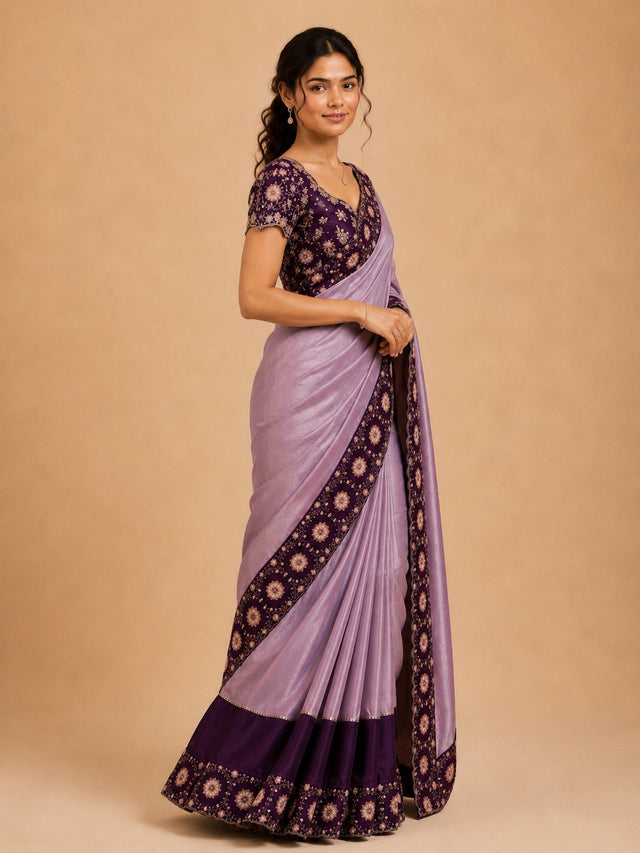 Exquisite Wine  Embroidered Saree