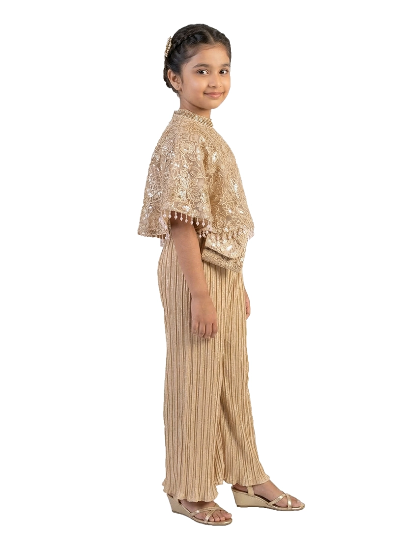 Fawn Embellished Co-Ord Set for Girls – Organza Base Festive Party Wear Outfit