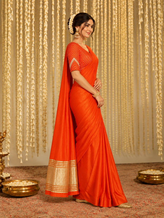 Elegant Orange Silk Saree with Designer Blouse | Premium Party Wear Saree