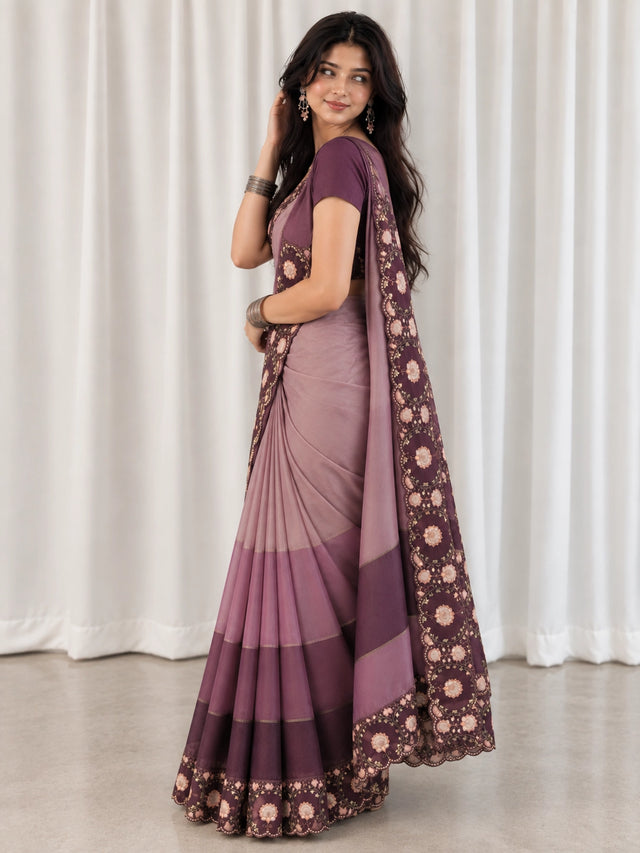 Exquisite Wine  Embroidered Saree