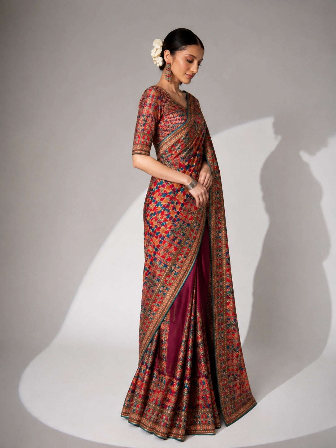 Elegant Purple Printed Silk Saree with Intricate Border | Festive & Wedding Wear